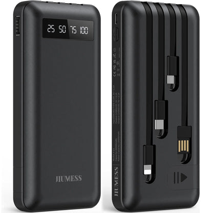 20000Mah Power Bank Portable Charger with Cables, USB Battery Pack for Iphone & Android Cell Phone