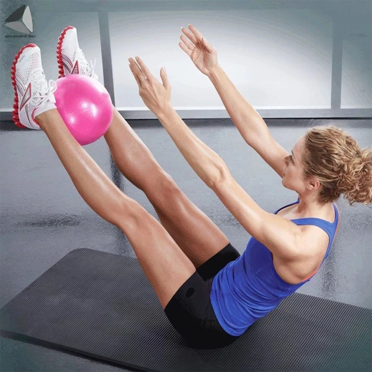 9.84 Inch Pilates Exercise Ball, anti Burst Mini Bender Ball with Inflatable Straw for for Stability, Barre, Pilates, Yoga, Core Training and Physical Therapy (Blue)