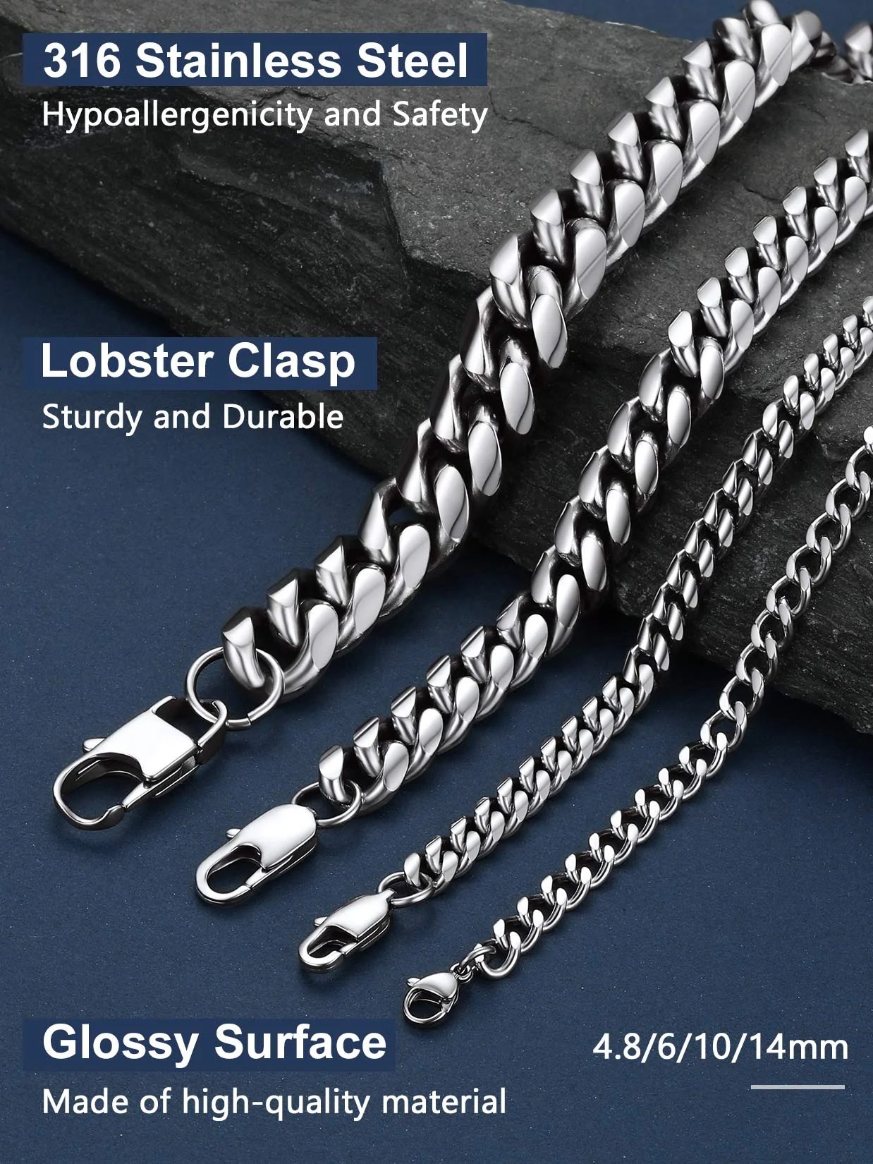 Curb Cuban Link Chain Necklaces for Men Jewelry 28Inch Stainless Steel Color Jewelry Gift for Dad Son